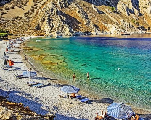 Beautiful Beach In Symi Greece Diamond Paintings