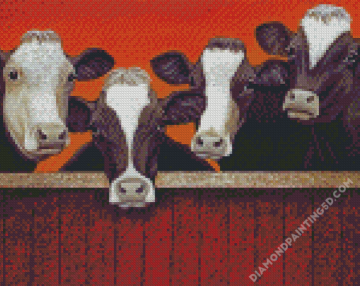 Cows By The Fence Diamond Paintings