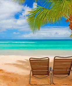 Deck Chairs On Tropical Beach Diamond Paintings