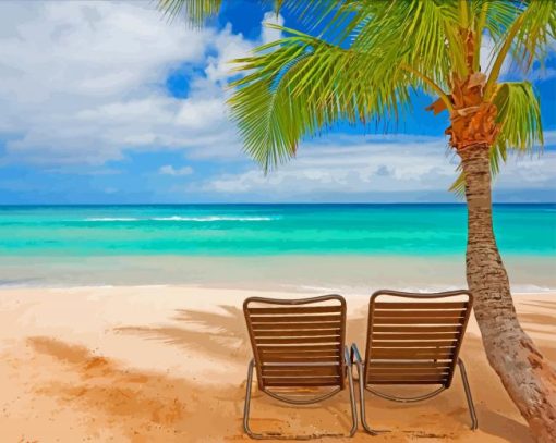 Deck Chairs On Tropical Beach Diamond Paintings