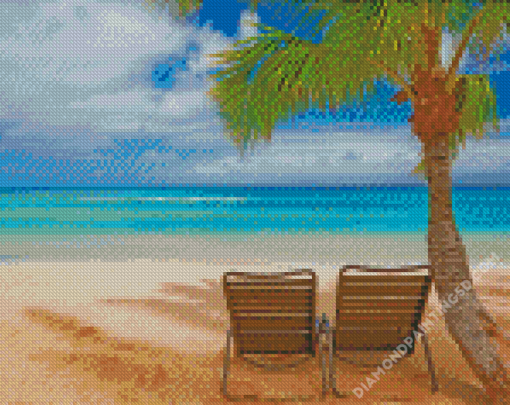 Deck Chairs On Tropical Beach Diamond Paintings