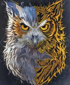 Half Owl And wolf Diamond Paintings