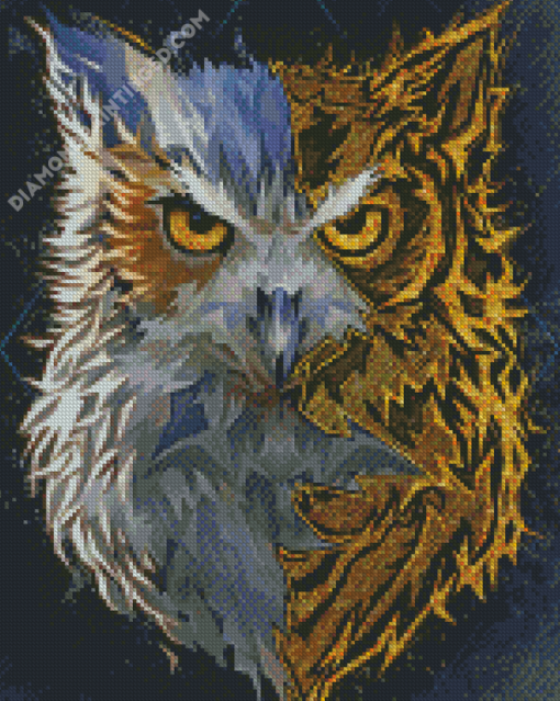 Half Owl And wolf Diamond Paintings