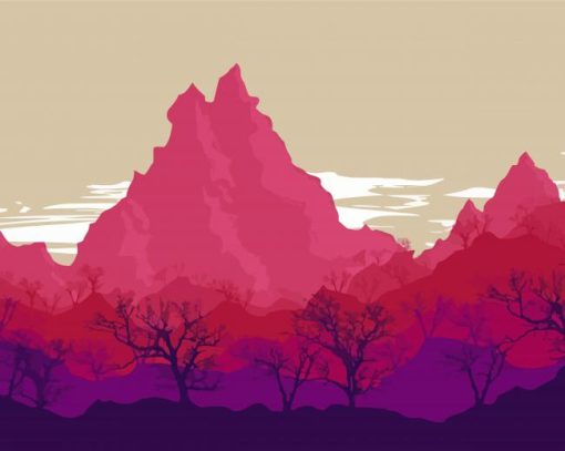 Illustration Pink Mountains Diamond Paintings