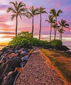 Kahala Beach At Sunset Diamond Paintings