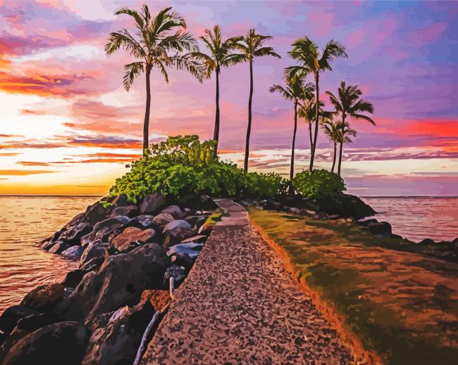 Kahala Beach At Sunset Diamond Paintings