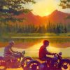 Men On Motorcycle By Lake Diamond Paintings