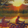 Men On Motorcycle By Lake Diamond Paintings