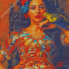 Parrot And Lady Art Diamond Paintings