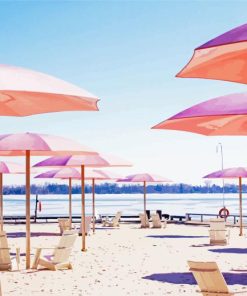 Pink Umbrellas In Toronto Beach Diamond Paintings