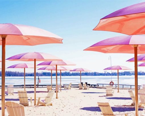 Pink Umbrellas In Toronto Beach Diamond Paintings