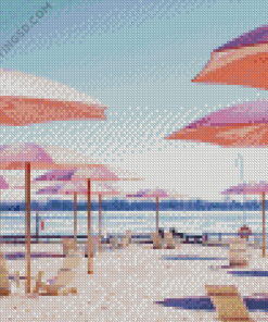 Pink Umbrellas In Toronto Beach Diamond Paintings