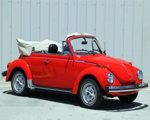 Red Vw Super Beetle Convertible Car Diamond Paintings