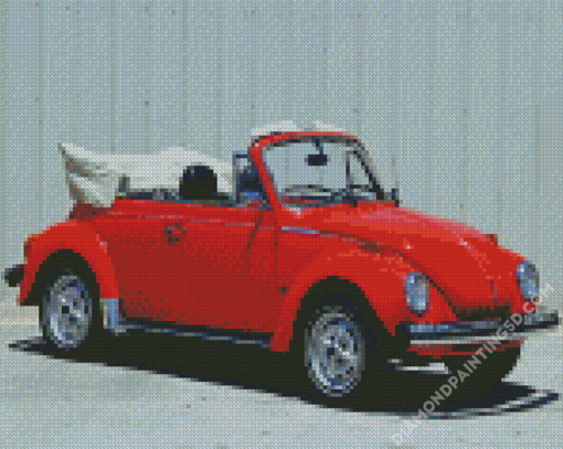 Red Vw Super Beetle Convertible Car Diamond Paintings