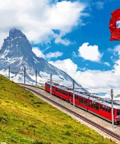 Red Train In Alps Diamond Paintings