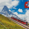 Red Train In Alps Diamond Paintings