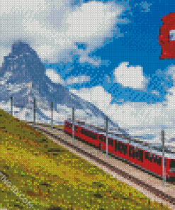 Red Train In Alps Diamond Paintings