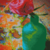 Single Rose In Green Vase Diamond Paintings