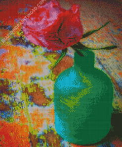 Single Rose In Green Vase Diamond Paintings