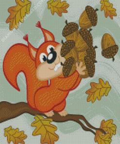 Squirrel Gathers Acorns Diamond Paintings