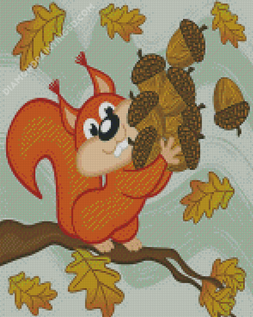 Squirrel Gathers Acorns Diamond Paintings