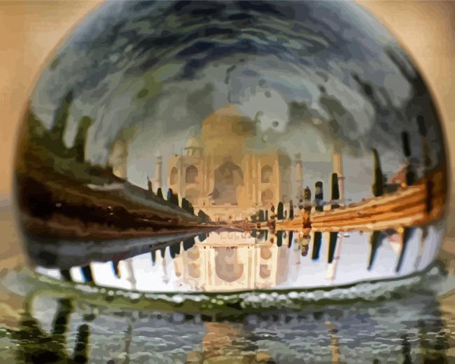 Taj Mahal Glass Globe Reflection Diamond Paintings