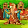 Tree Cartoon Houses Diamond Paintings