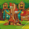 Tree Cartoon Houses Diamond Paintings