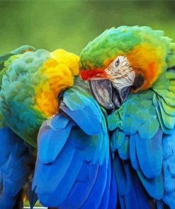 Two Parrots In Jungle Green With Blue Diamond Paintings