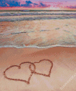 Beautiful Beach With Hearts In Sand Diamond Paintings