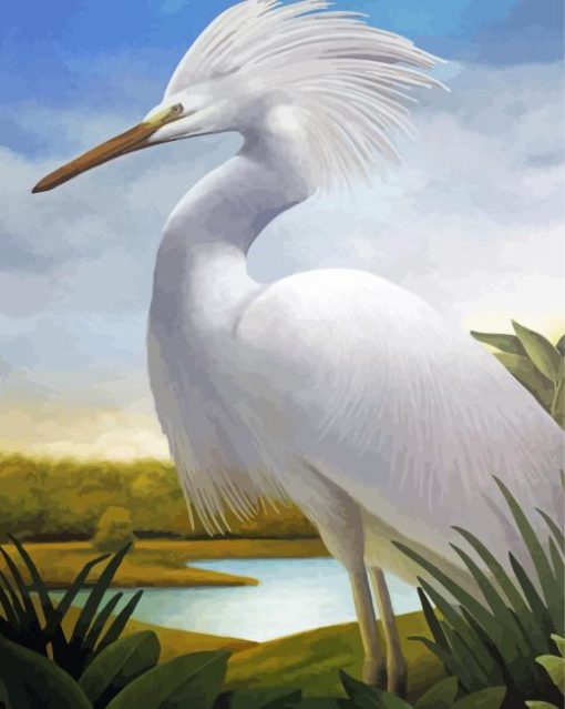 Beautiful White Heron Diamond Paintings