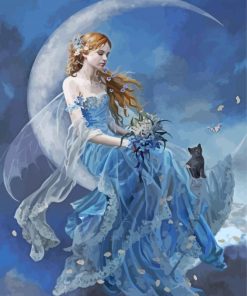 Black Cat With Fairy On The Moon Diamond Paintings