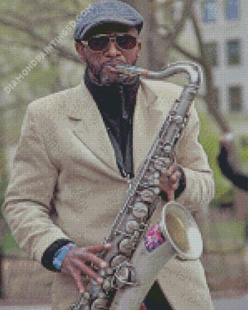 Black Saxophone Player Diamond Paintings