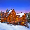 Cabin In The Mountains At Dusk Surrounded By Snow Diamond Paintings