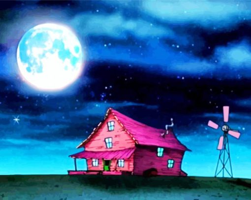 Courage The Cowardly Dog House At Night Diamond Paintings