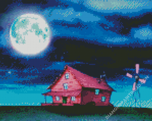 Courage The Cowardly Dog House At Night Diamond Paintings