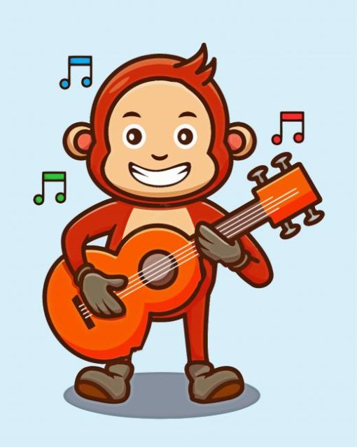 Cute Monkey Playing Guitar Diamond Paintings