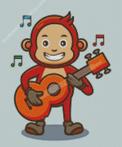 Cute Monkey Playing Guitar Diamond Paintings