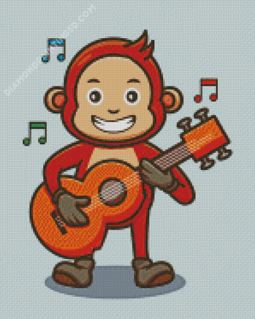 Cute Monkey Playing Guitar Diamond Paintings