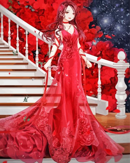 Girl In Red Dress Diamond Paintings