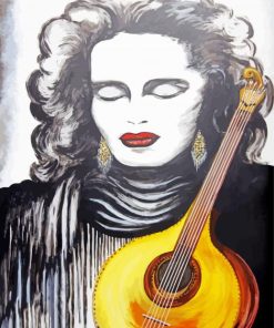 Lady Holding Yellow Guitar Art Diamond Paintings