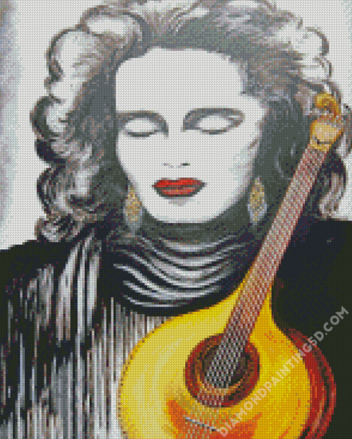 Lady Holding Yellow Guitar Art Diamond Paintings