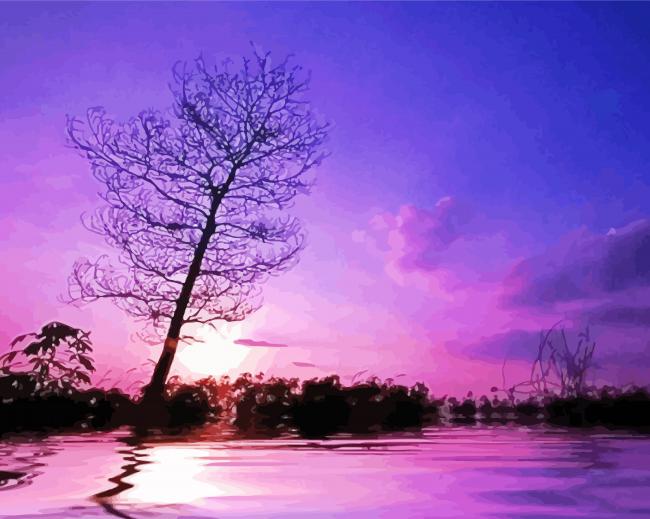 Lake Purple Night Diamond Paintings