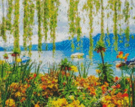 Mesmerizing Lake And Flowers Diamond Paintings