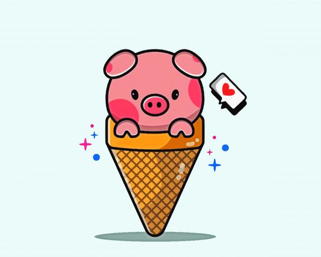 Pig Ice Cream Art Diamond Paintings