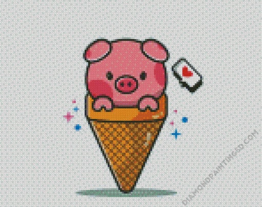 Pig Ice Cream Art Diamond Paintings