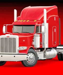 Red Peterbilt Semi Truck Diamond Paintings