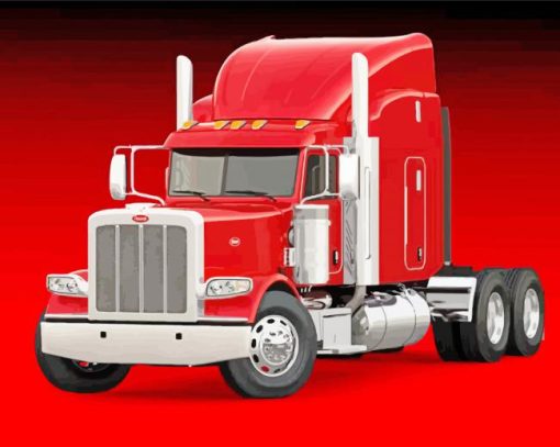 Red Peterbilt Semi Truck Diamond Paintings