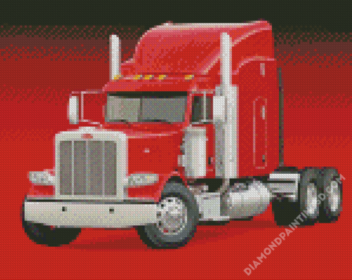 Red Peterbilt Semi Truck Diamond Paintings