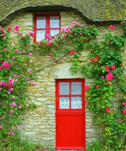 Red Flowering Door Diamond Paintings